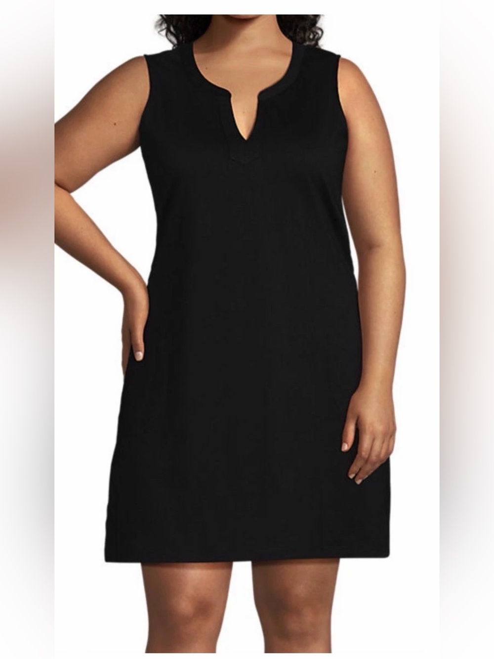 Womens Lands End Cotton Jersey Sleeveless Swim Beach Cover up Dress NWT Black